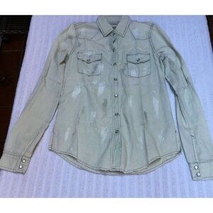 The Au Vintage Women Long Sleeve Snap Front Western Shirt Medium Beige Denim